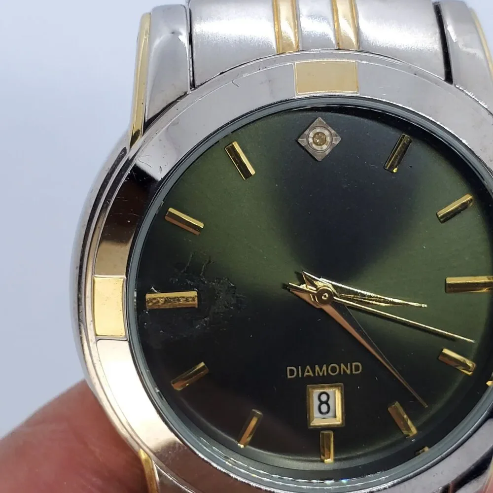 Men's Watch Diamond Accent 38MM Black‎ Dial Gold Gray Band Date 7